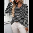 thumbnail image 4 of Camisas de Mujer con Botones, Blusas Clásicas A Rayas de Larga con Cuello y Bolsillo para Oficina. Negro S, 4 of 9