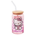 thumbnail image 1 of Silver Buffalo Sanrio Hello Kitty - Vaso de cristal rosa con tapa de bambú y pajita de cristal, 16 onzas, 1 of 5