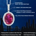 thumbnail image 3 of Gem Stone King 10K White Gold Red Created Ruby and White Diamonds Pendant Necklace for Women (1.15 Cttw, Oval 8X6MM, With 18 inch Chain), 3 of 6