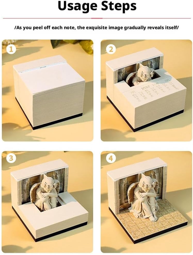 3D Memo Pad, 2026 3D Calendar, Desktop Calendar, Tear-Off Calendar, Angel Paper Sculpture Desk Decor with Mystical Design, for Office Home Gift Ornament