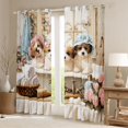 thumbnail image 2 of Homewish Cute Maltese Dog Kitchen Curtains,Pink Peony Flower Black Out Curtains Pack of 2 (42x63 Each),Cream, 2 of 6