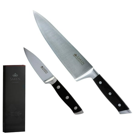 - Saken Chef Knife starter Set – Paring Knife and Chefs Knife set - Professional Ultra Sharp High Carbon German Steel Knives - Luxury Gift Box