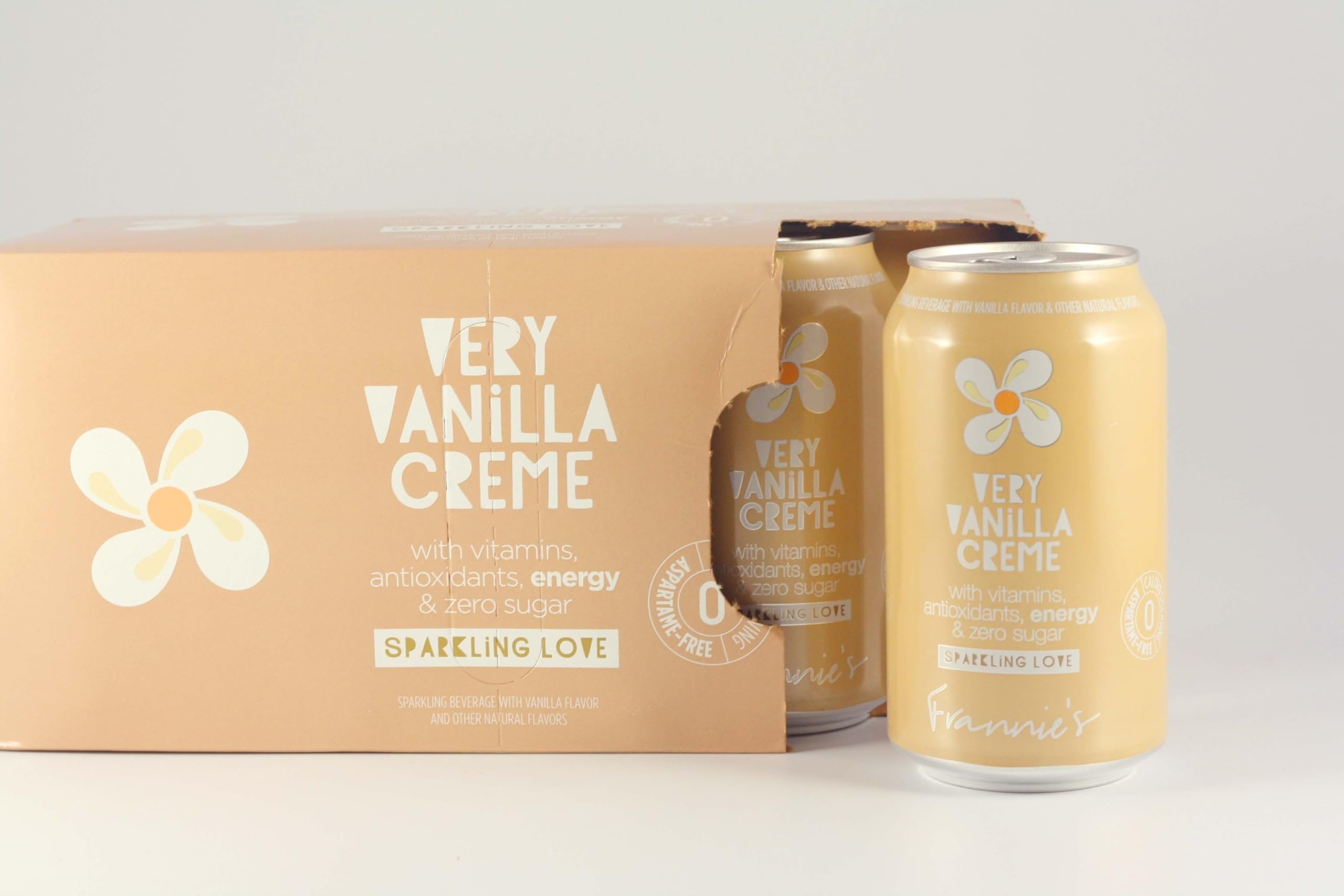 KauffmanTreats Frannie Sparkling Beverage- Zero Calories & Sugar, Aspertame Free: 24-Ct Case 12 Oz. Cans Very Vanilla Creme