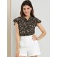 thumbnail image 2 of Blusa Casual De Manga Con Volantes Florales Con Botones Y Cuello En Punta Para Mujer Negro L, 2 of 6
