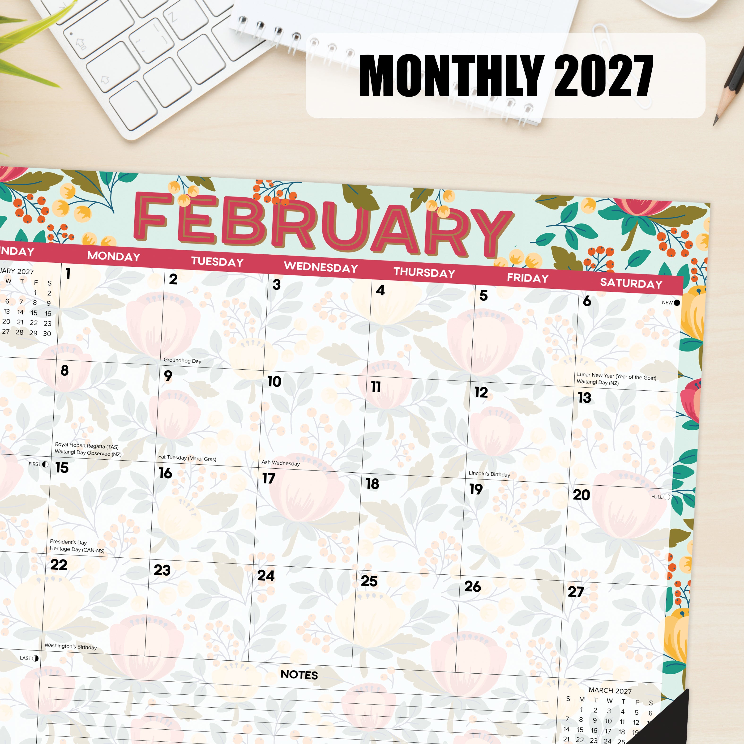 Willow Creek Press Spring Floral 2027 22" x 17" Large Monthly Deskpad (66621)
