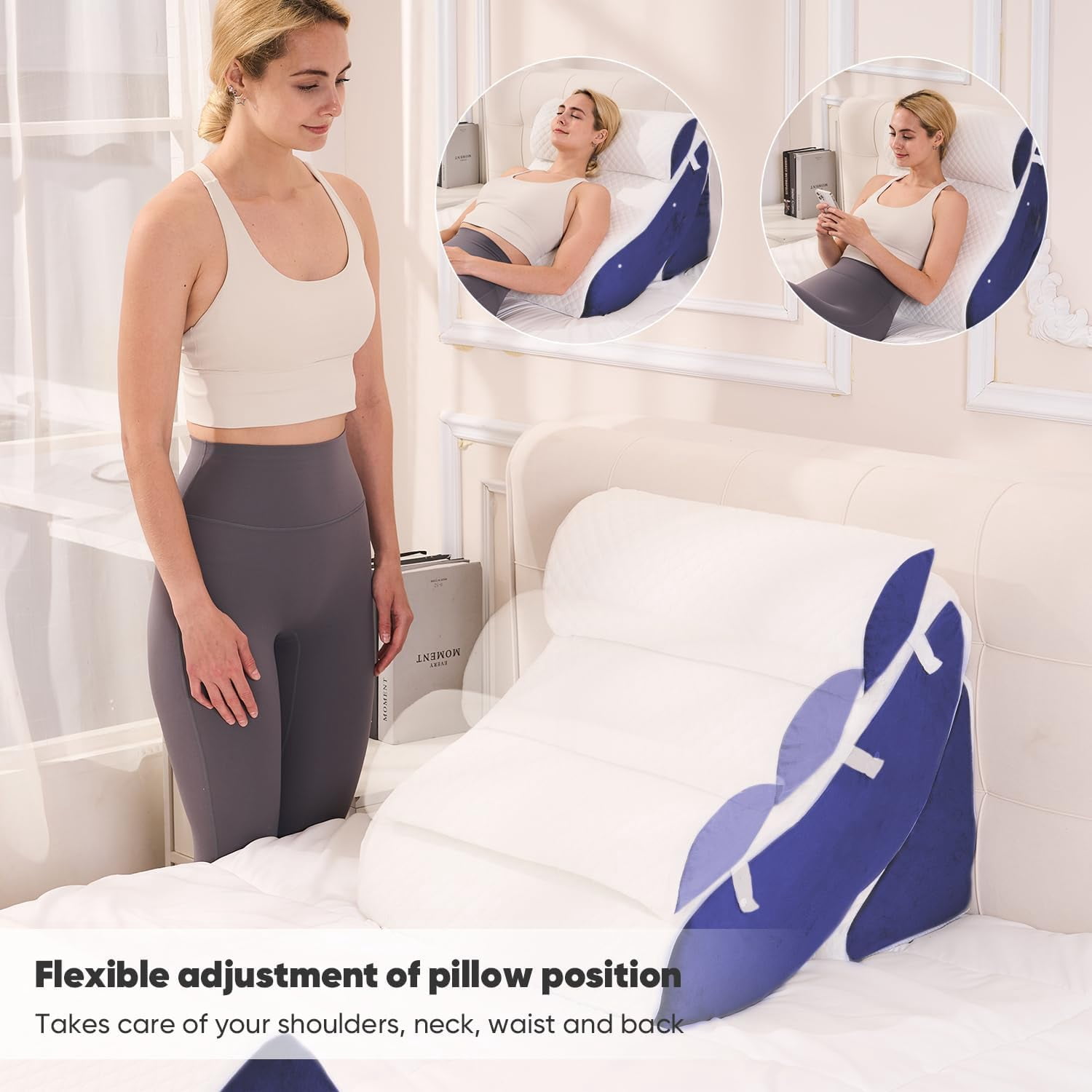 4 PCS Wedge Pillow Set for After Surgery, Memory Foam Orthopedic Bed Wedge Pillow Set, Adjustable Bed for Sleeping, Acid Reflux Relief, Post Surgery Recovery, Back Support, Leg Elevation, Blue