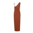 thumbnail image 4 of ZQUUVOU Womens One Shoulder Long Formal Dress Summer Sleeveless Bodycon Ruched Wrap Split Cocktail Dresses Orange, 4 of 7