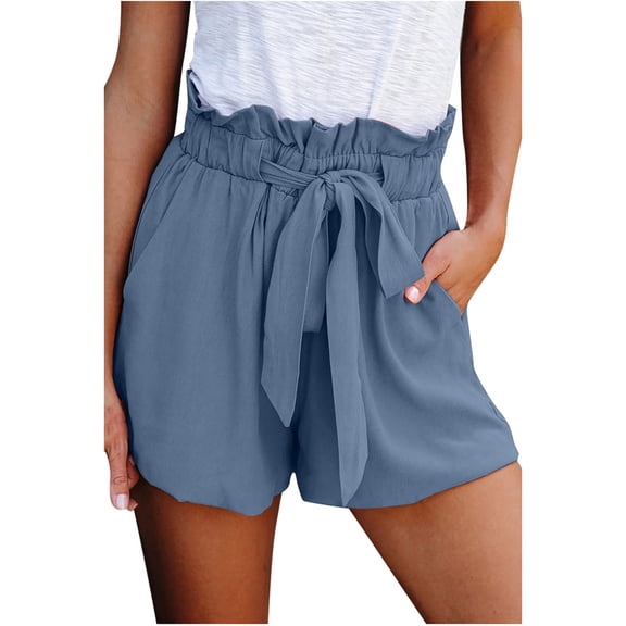 Frostluinai Comfy Paperbag Shorts For Women Summer Beach Shorts Tie Elastic Shorts Loose Shorts Hot Pants With Pocket For Vacation