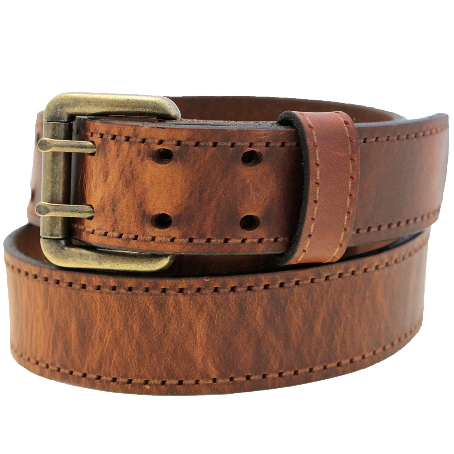 1 1/2 Hot Dipped Tan Harness Leather Belt Double Hole Faux-Stritching ...