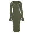 thumbnail image 3 of Franhais Women Autumn Sheath Dress, Stitching Square Neck Long Sleeves Knitted Tight Skirt for Ladies, Green, 3 of 9