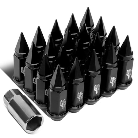 J2 Engineering LN-T7-020-125-BK J2 Engineering 7075 -T6 Forged Aluminum M12 x 1.25 20Pcs 75mm Height Spiky Cap Lug Nut w/ Adapter Black