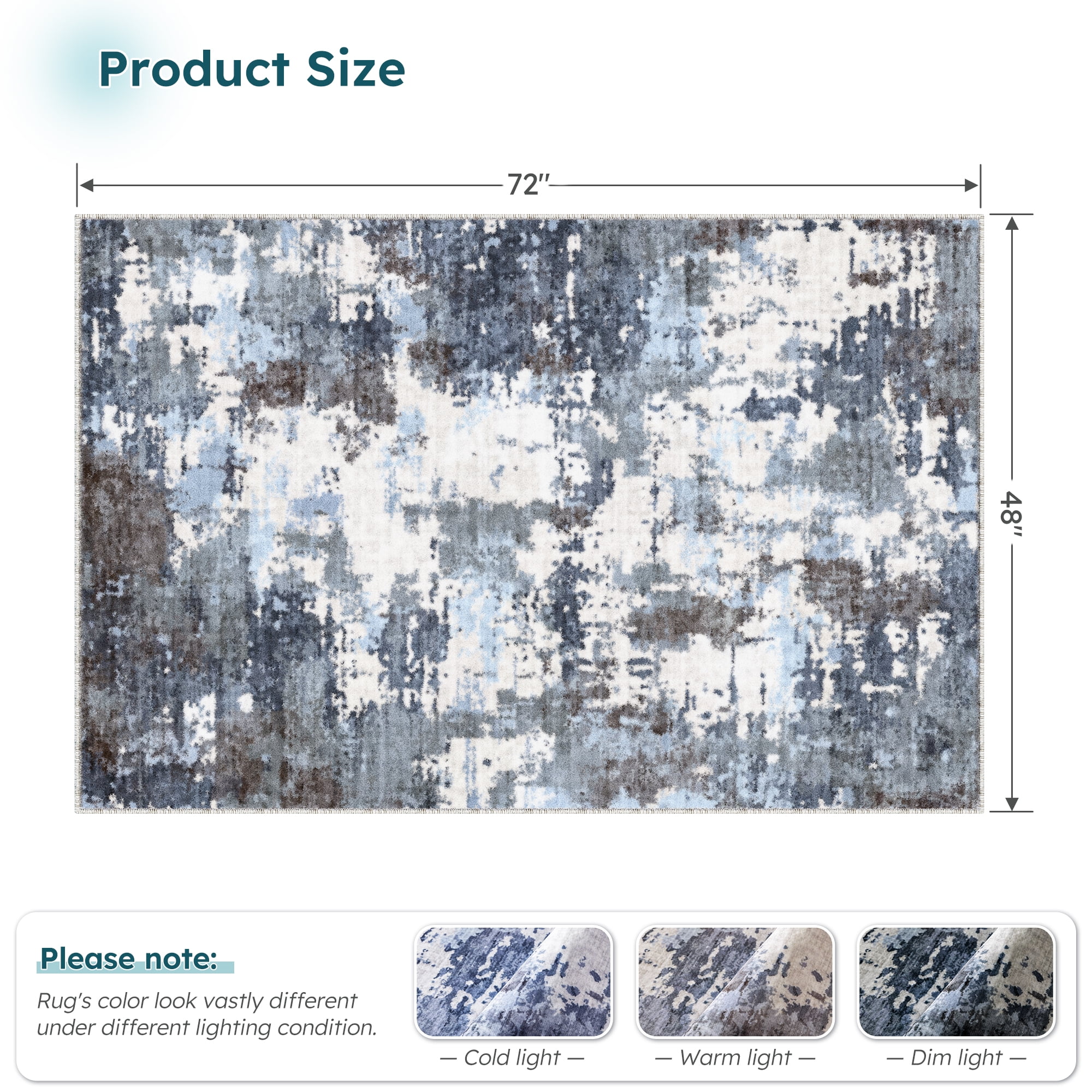 EnHomee Area Rug for Living Room 4x6 Area Rugs for Bedroom Modern Abstract Rug with Rubber Backing Non Slip Washable Persian Carpet, Blue Gray