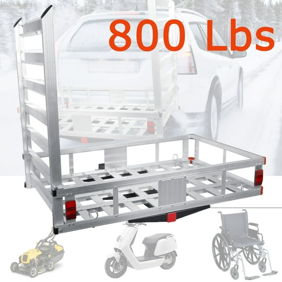Aluminum Hitch Cargo Carrier, Trailer Hitch Cargo Carrier, Hitch Mount Cargo Carrier with 800 LBS Capacity, 47" Ramp for SUV Truck Camping