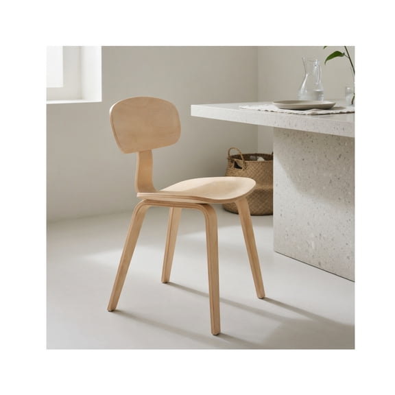 Resenkos Modern Dining Chair Set of 2, Wide Seat Ergonomic Chair with Rubber Wood Veneer for Dining Room, Natural