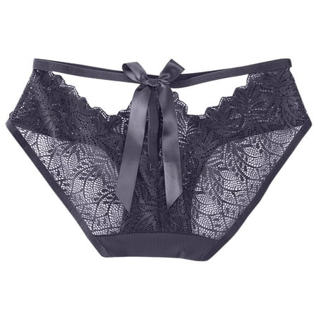 

wendunide womens underwear Womens Panties Hollow Lace Alluring Low Waist Briefs Bow Panties Women s Panties Dark blue L