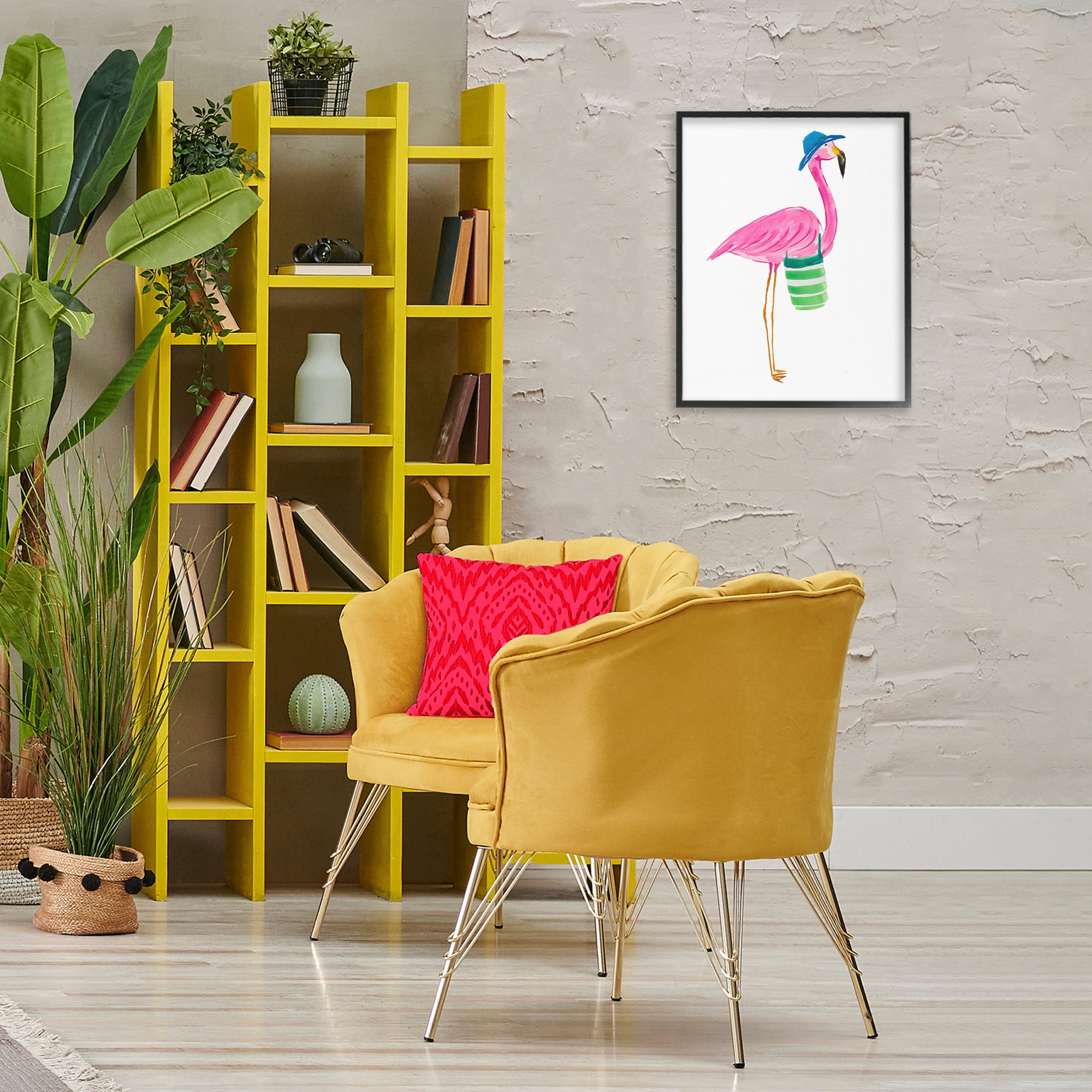 Stupell Industries Flamingo with Beach Bag Animals & Insects Painting Black Framed Art Print Wall Art, 16 x 20