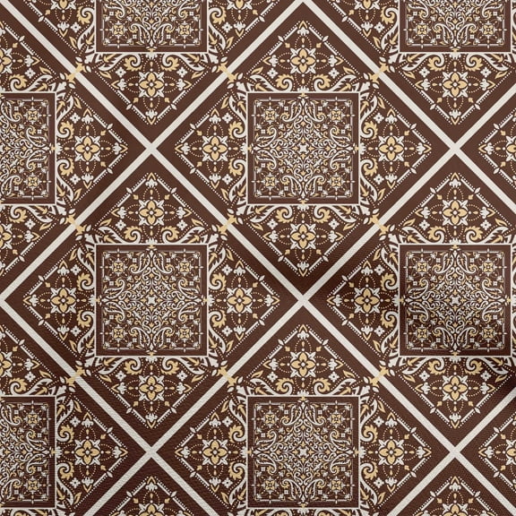 oneOone Polyester Spandex Chocolate Brown Fabric Asian Ornamental Quilting Supplies Print Sewing Fabric By The Yard 56 Inch Wide