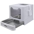 thumbnail image 1 of Caja de arena para gatos Tokenkuko de acero inoxidable plegable con tapa gris, 1 of 6
