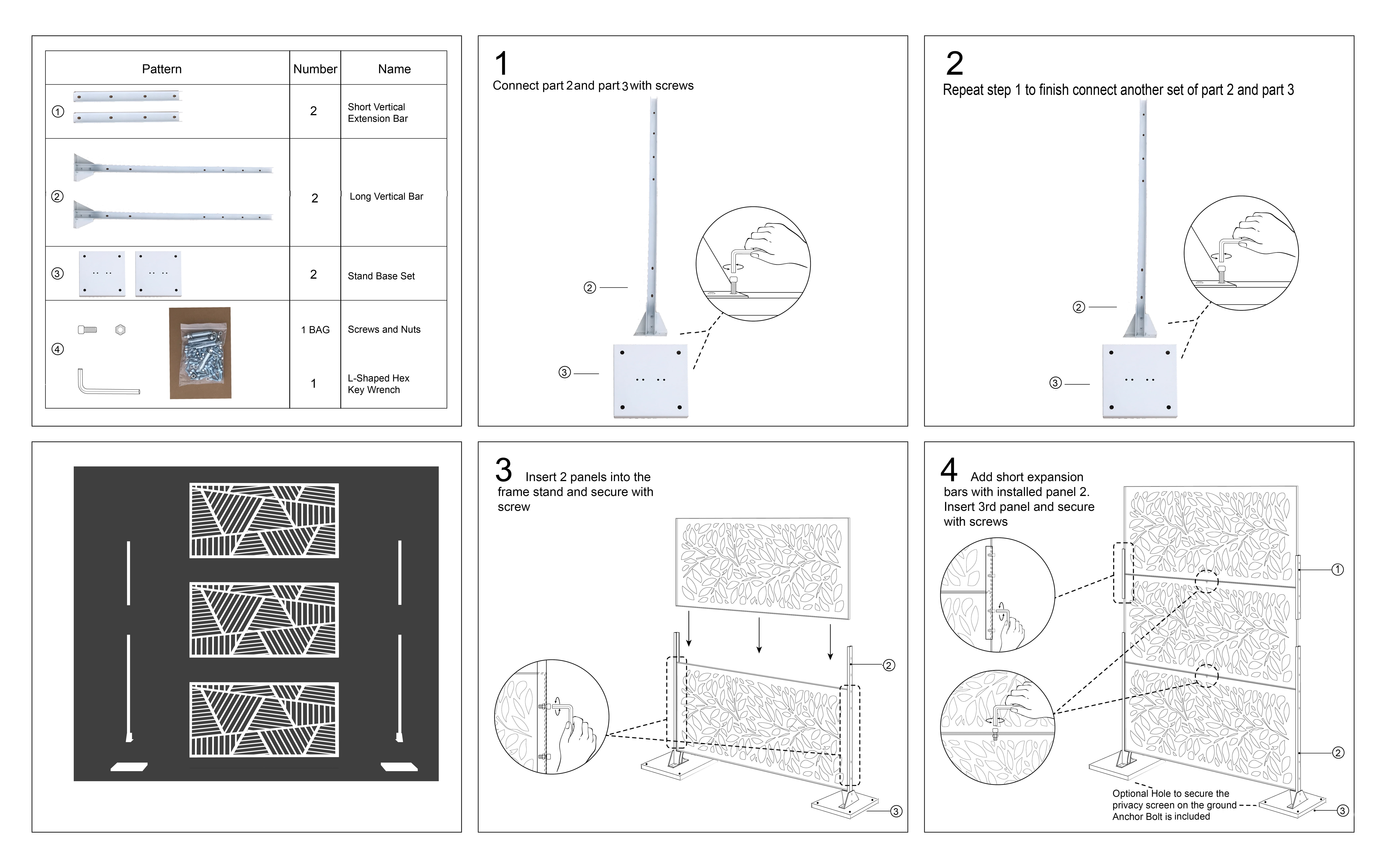 Laser Cut Metal Privacy Panel, Room divider, Privacy Screen, Metal Fencing, White color combo set(4'x6')