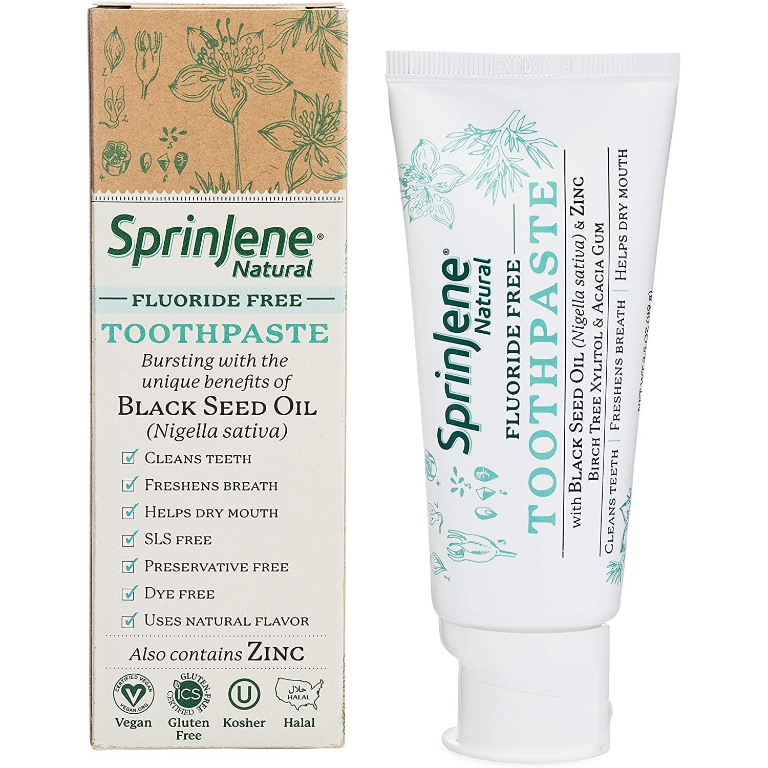 Sprinjene Natural™ Fluoride Free Toothpaste, A natural fluoride free