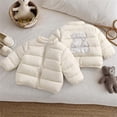 thumbnail image 4 of Kids' Stand Collar Zip Puffer Jacket, Bear Applique On the Back and Padded Warm Construction, Side Pockets, Kids Winter Outerwear, 1‑8 Years, Toddler Jacket Beige 7-8 Years, 4 of 7