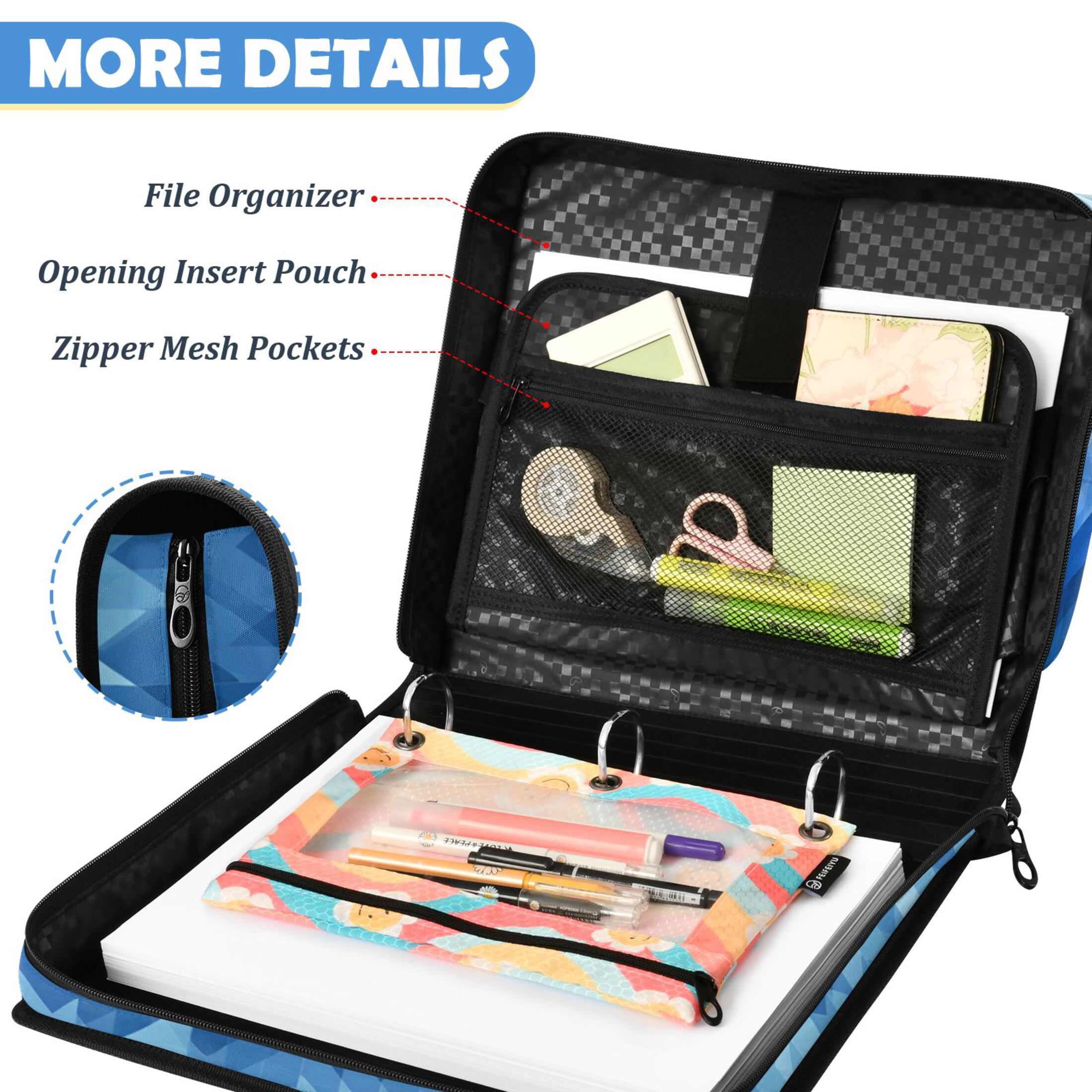 DIXRUYEE Zipper Binder File Keeper Documents Organized-Blue Gradient Stripes Of Pattern