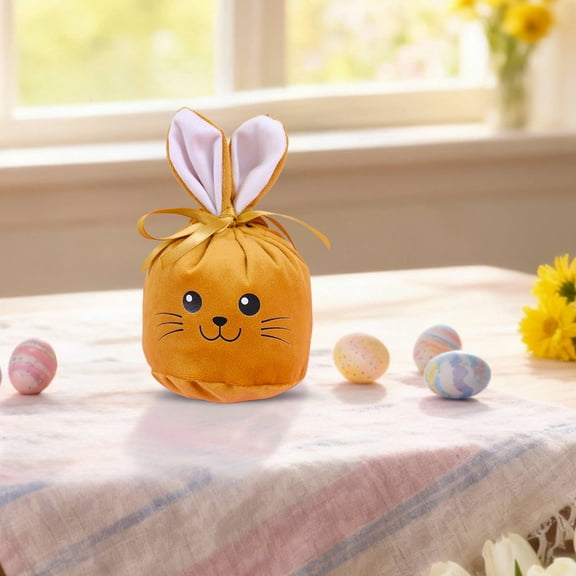 Eespoir Easter bunny gift bags, Drawstring Velvet Candy Bag, Holiday Party Favor Bag For Easter Egg Hunt, Classroom Treats, Spring Celebration, Festive Gathering(Orange)