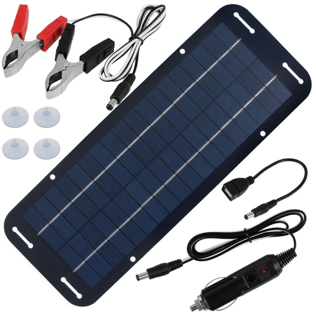 12V Solar Panel Kit IP65 Waterproof Portable Trickle Charger High Efficiency Car Battery (black )
