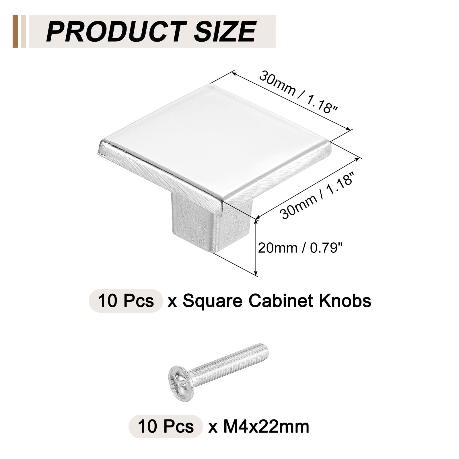 Uxcell 10 Pack Square Cabinet Knobs, 1.2 Inch Square Kitchen Cabinet Knob Aluminum Alloy Solid Drawer Knob Handle Pulls for Kitchen Cabinets Bedroom Dresser Wardrobe, Silver