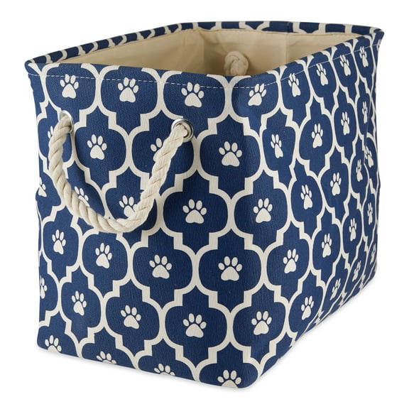 Bone Dry Pet Storage Toy Basket, Lattice Paw, Nautical Blue, Medium Rectangle