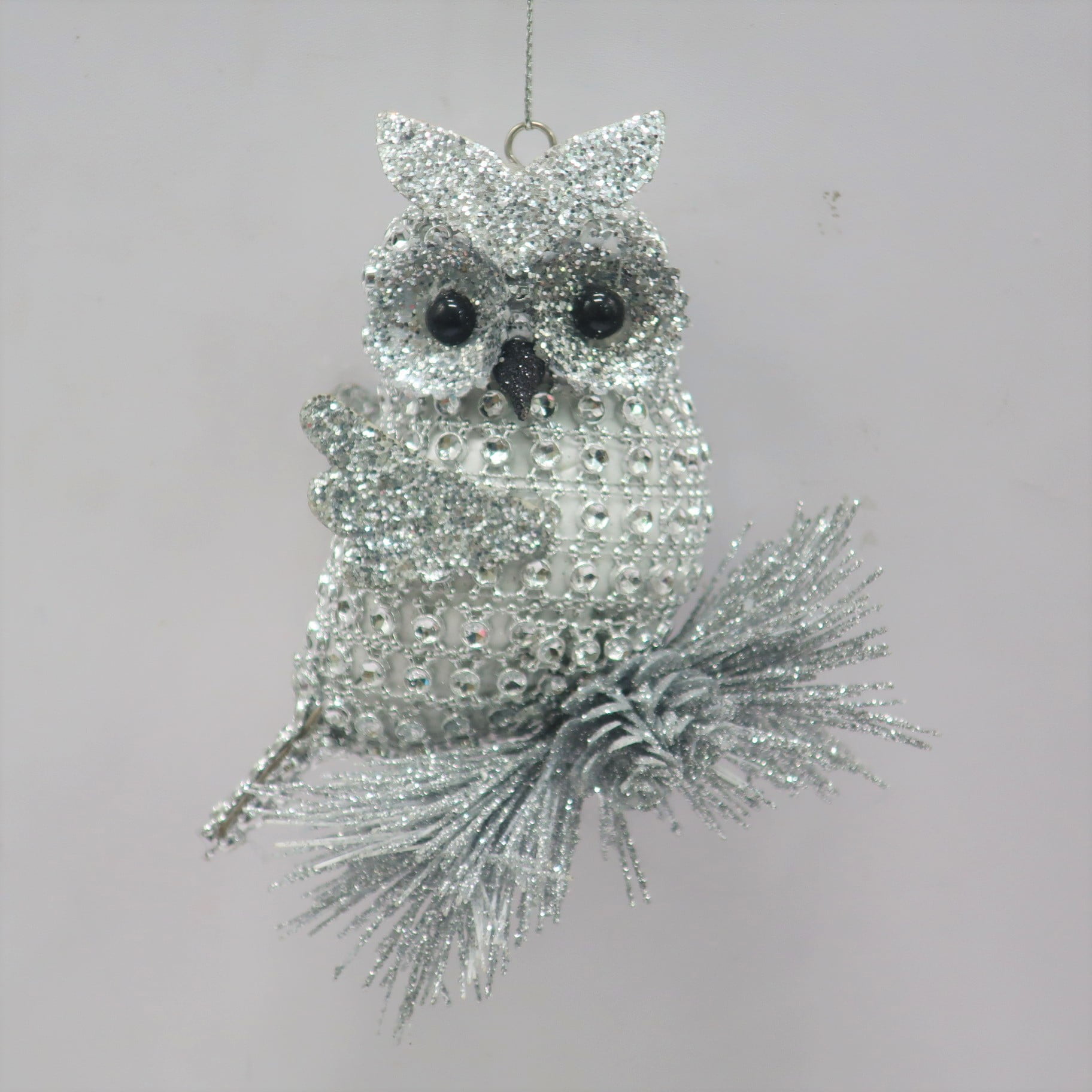 Holiday Time Silver Gem Owl With Gtr Needles Ornament
