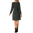 thumbnail image 3 of INSPIRE CHIC Tweed Dress for Women's Square Neck Long Sleeve Elegant Cocktail Plaid Dress XS Black, 3 of 6