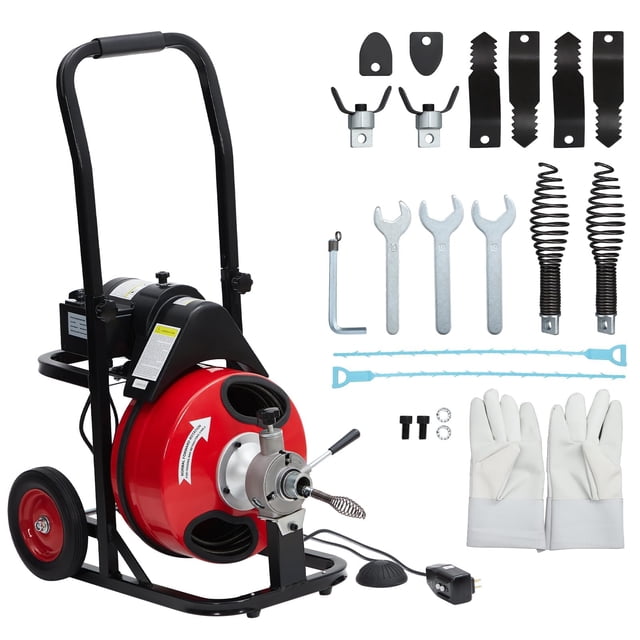 Yiwa 75 Ft x 1/2" Professional Drain Auger, 250W Portable Auto-Feed Pipe Cleaner Machine for Sinks & Toilets