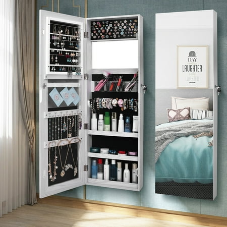 Ktaxon Lockable Door Wall Mounted Jewelry Mirrored Armoire ...