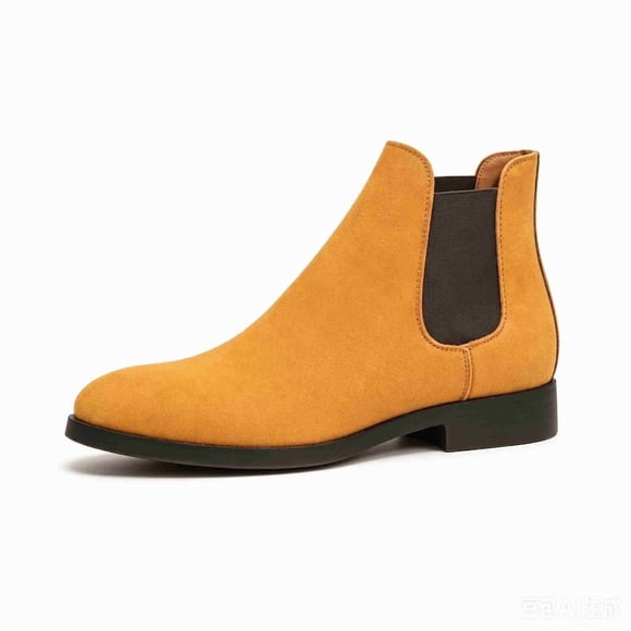 Men's Suede Chelsea Ankle Boots, Slip-On Casual Dress Boots for Men, Black/Gray/Yellow