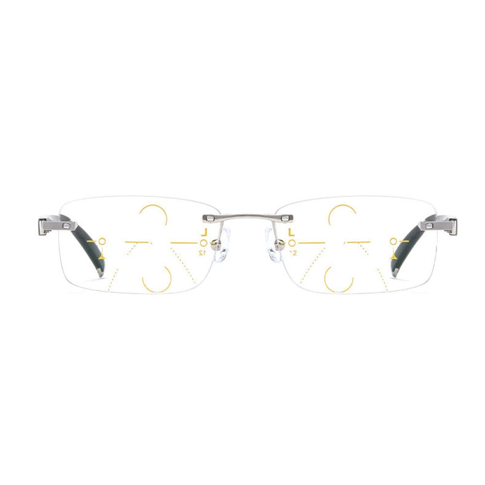 Mens Rimless Progressive Reading Glasses 2.25 Multifocus Blue Light Blocking Business Silver Rectangular Readers +2.25 Strength