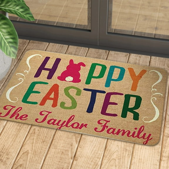 XEOVHV Happy Easter Decorative Door Mat, Bunny Eggs Welcome Doormat for Indoor Outdoor, Spring Floor Mat Entry Rug Non-Slip Washable for Porch Front Door Entrance 16x24 Inch