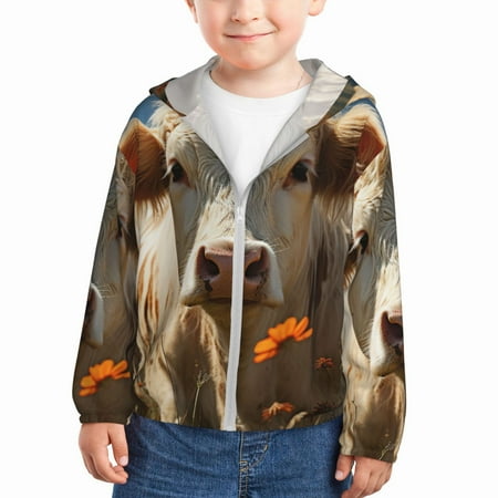 

Ocsxa Daisy Meadow Cow Print Kids Active Zipper Sun Protection Jacket Boys Girls Hooded Cooling Shirt-2 Years
