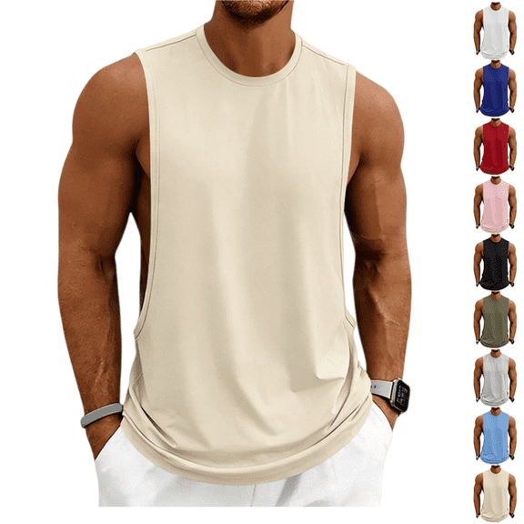 LRGSHF Men's Sleeveless Tank Top, Crew Neck Loose Fit Athletic Workout Tank Shirt Lightweight Breathable Muscle Tee