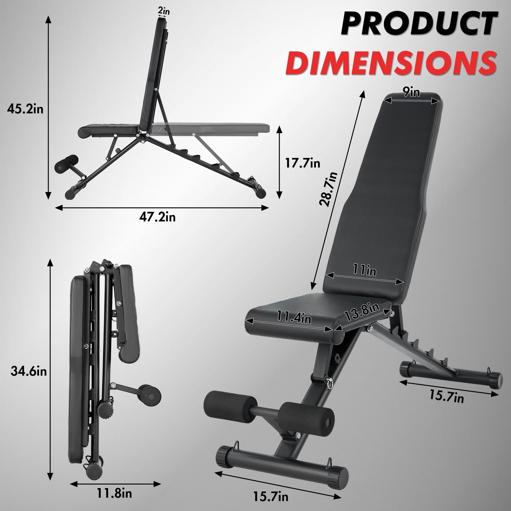 Adjustable Weight Bench for Home Gym, Foldable Workout Bench with Leg Developer & Preacher Pad, Incline Decline Bench Press for Full Body Strength Training