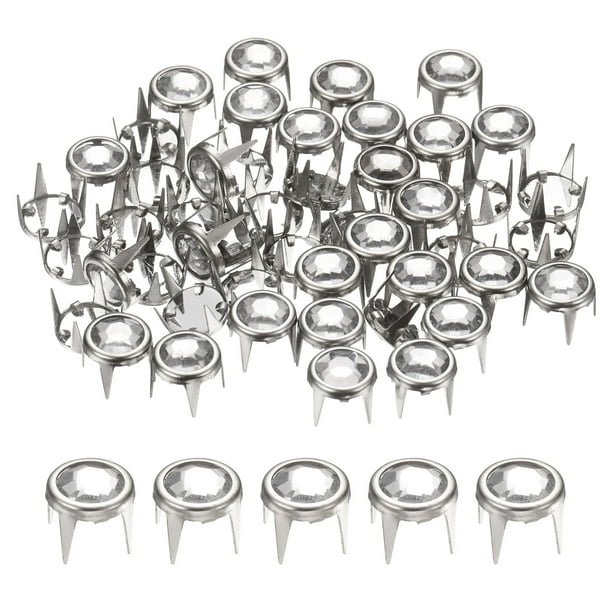 Uxcell 80Pcs Rhinestone Studs 0.24"x0.31" Cobre para Manualidades Plata Blanca