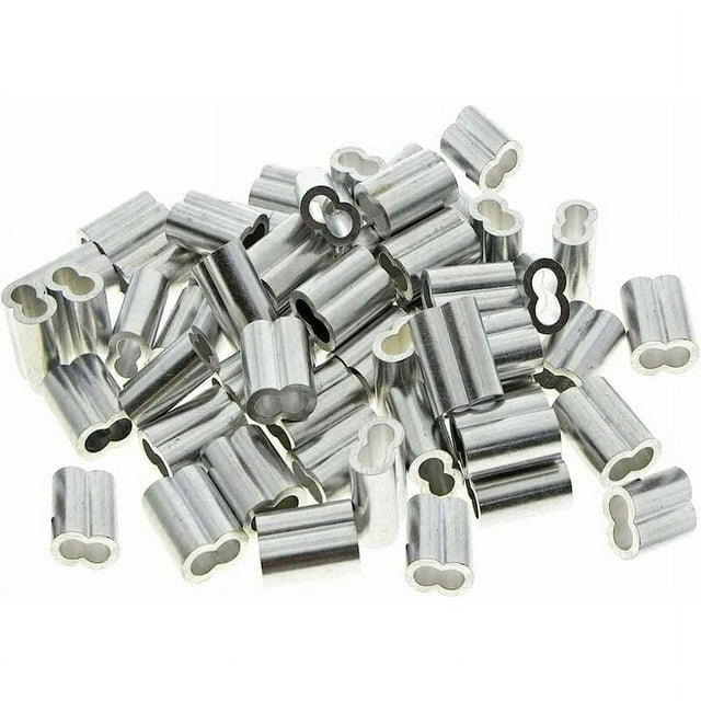 50 piezas de manguitos dobles de aluminio, manguitos de cable de acero de 3 mm, clips de manguito de bucle de engarce de aluminio con extremos dobles, para cables de acero, cuerda de