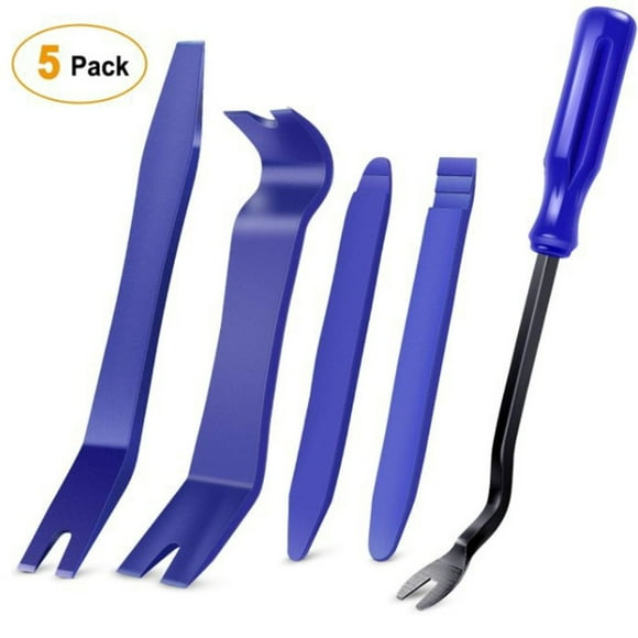 LEFU 5Pcs Auto Trim Removal Tool Kit, Plastic Pry Tools & Car Fastener Rivet Clips Remover No-Scratch Automotive Panel Door Trim Removal Set for Vehicle Dash Audio Door Panel Window Molding, Blue