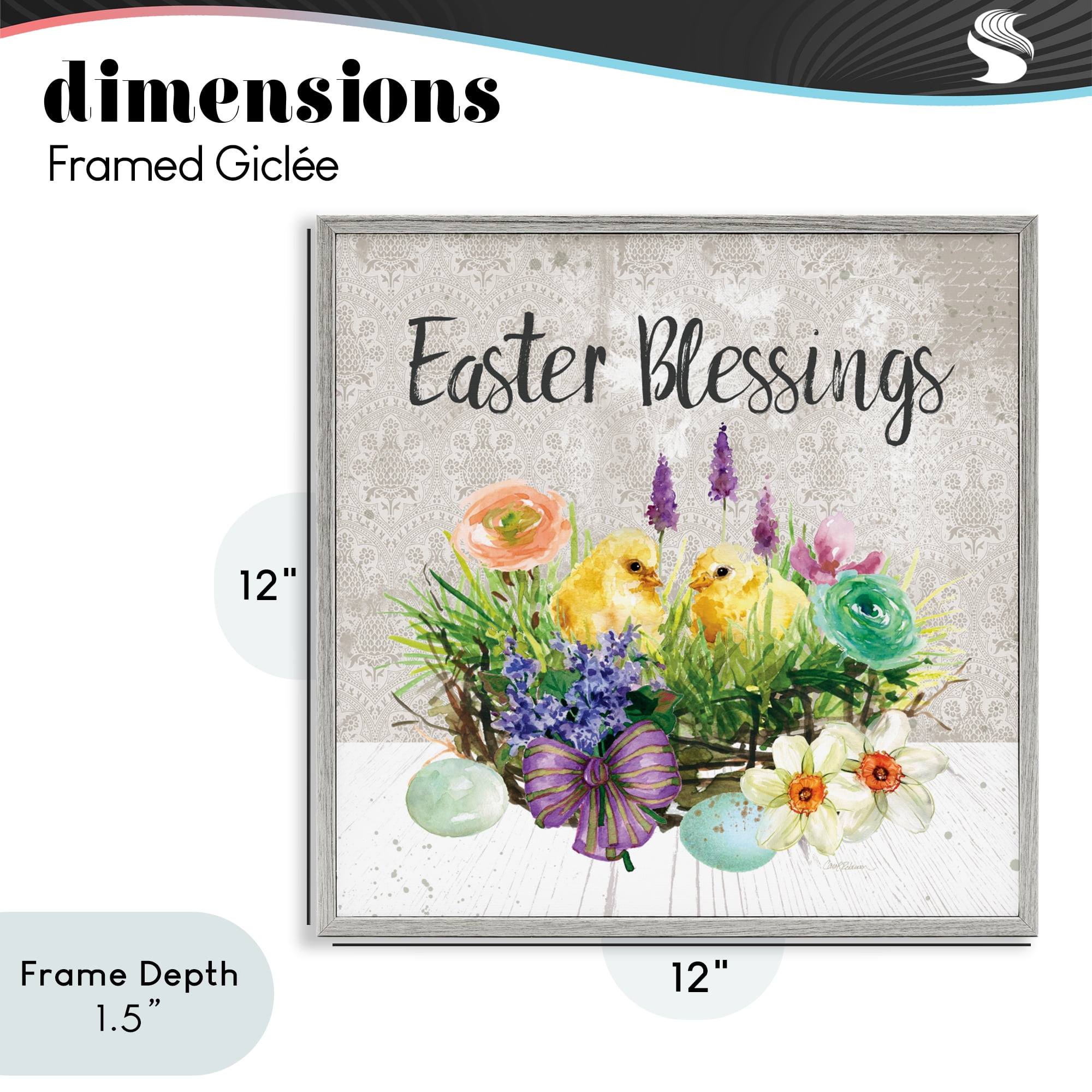 Stupell Industries Easter Blessings Basket of Flowers Gray Framed Giclee Art, design by Carol Robinson