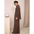thumbnail image 4 of Women Casual Lounge Sets Long Sleeve Button Down Shirts and Wide Leg Pants Sets Tracksuit Dark Brown XL, 4 of 8