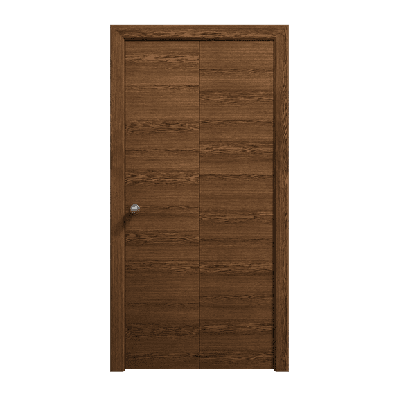 Sliding Closet Bi-fold Doors 36 x 80 inches | Ego 5000 Cognac Oak | Sturdy Tracks Moldings Trims Hardware Set | Wood Solid Bedroom Wardrobe Doors
