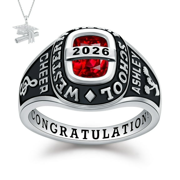 USA Mementos Custom Women's Class Ring Sterling Silver for High School & College Graduation