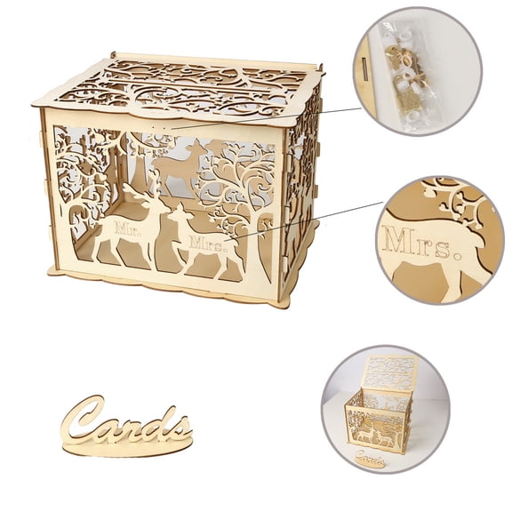 Msgweeeg Wedding Card Box DIY Wooden Money Gift Box Lockable Rustic Wood Envelope Cash Keepsake Holders Personalized Card and Cash Box with Key Lock for Wedding Reception Party