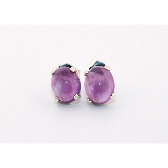 Natural 9x7mm Oval Cabochon Amethyst Sterling Silver Earrings N97OCASSE3