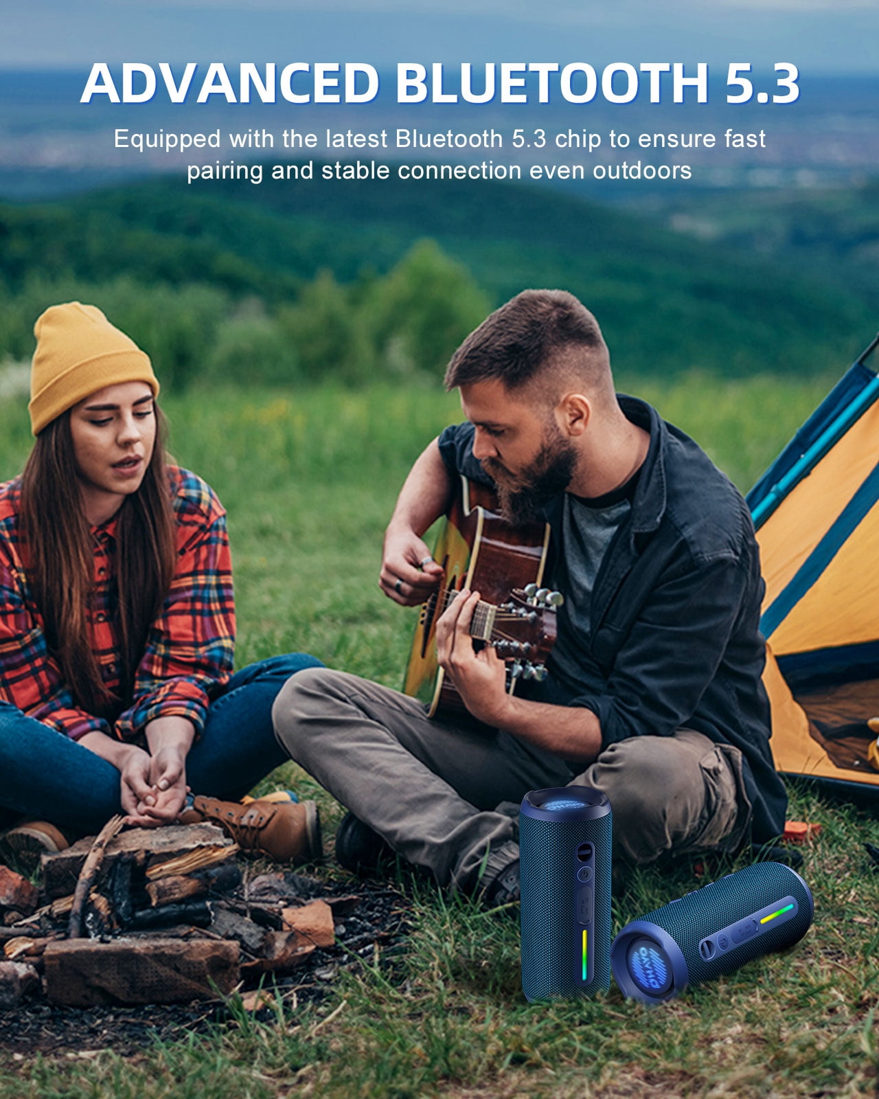 Portable Bluetooth Speaker, 24W Stereo Sound, IPX7 Waterproof, Bluetooth 5.3, RGB Lights, Dual Pairing, 30H Playtime for Outdoor Home Party